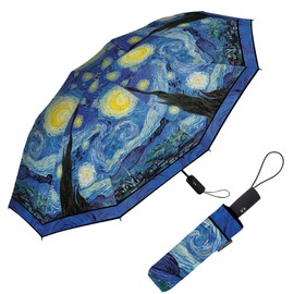 RainCaper Windproof Auto Open/Close 43" Coverage Folding Travel Umbrella Fine Art van Gogh Starry Night Reinforced Rib Travel Umbrella w/Matching Sleeve