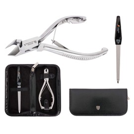 DREI SCHWERTER Pedicure Set 3 Pieces with Extra Stable Nail Clippers, Toenail Nippers, Corner Pliers, Head Cutter Made of Stainless Steel with Callus Plane and 10 Replacement Blades in Case, Brand Quality (806