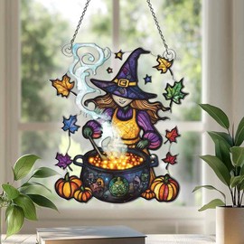 Kitchen Witch Ornaments Decor for Window Hanging - Kitchen Witch Gifts for Women Men - Home Room Christmas Decorations - 2D Flat Acrylic Ornament