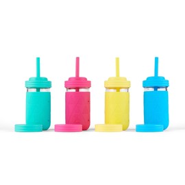 Elk and Friends Kids & Toddler Cups | The Original Glass Mason jars 12 oz with Silicone Sleeves & Silicone Straws | Smoothie Cups | Spill Proof Cups