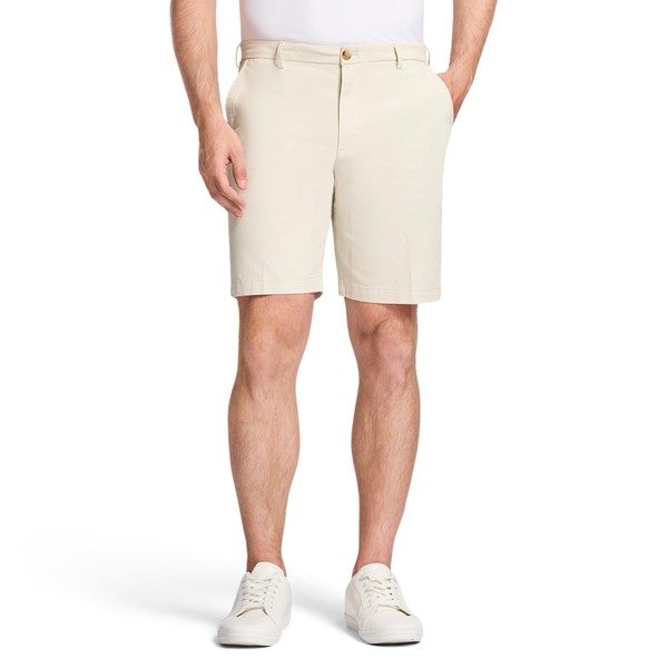 IZOD Men's Classic Saltwater 9.5" Flat Front Chino Short, Silver
