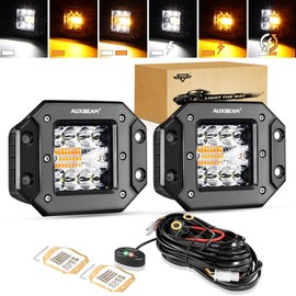 Auxbeam 5Inch LED Pod Lights, 72W Flush Mount Driving Strobe Bumper Fog Pods, 6 Modes White Amber Flashing Offroad Spot Flood Combo Light Bar with Memory Function (2 Packs)