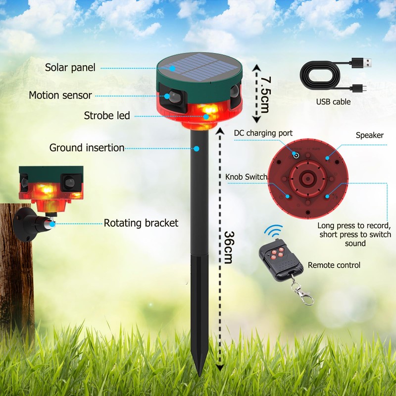 ChunHee Solar Motion Sensor Alarm Outdoor, Dog Barking & Gunshot
