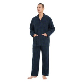 kolipajam Men's 100% Cotton Flannel Pajama Set Yarn Dyed Cozy Bottom with Pockets Drawstring waistband Winter PJs for Men