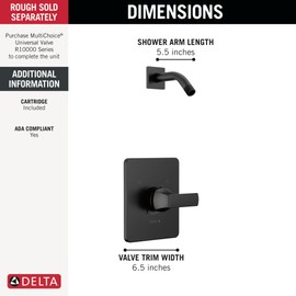 Delta Faucet Velum 14 Series Single-Function Black Shower Valve Trim Kit, Shower Handle, Delta Shower Trim Kit, Matte Black T14237-BLLHD (Shower Head and Valve Not Included)