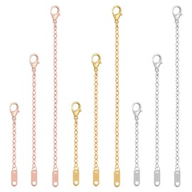 YOYEAH Set of 9 Chain Extenders Silver/Gold/Rose Gold, Stainless Steel Extension Chain for Bracelet & Necklace, Extensions for DIY Jewellery Making & Accessories, Various Sizes & Colours