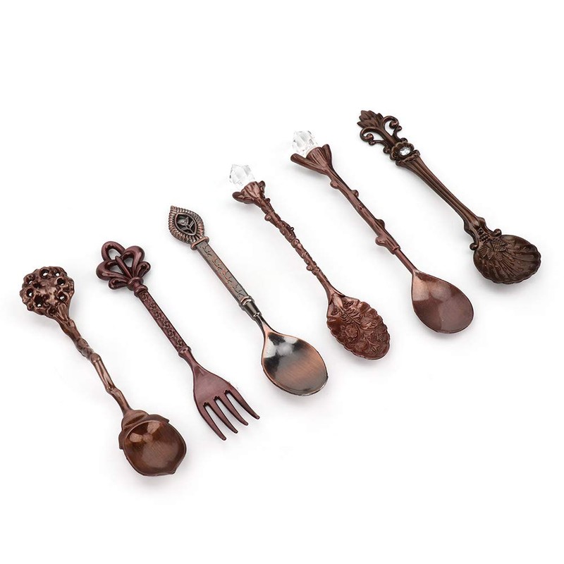 6 Pcs/Set Vintage Carved Coffee Spoons Teaspoons Retro Zinc Alloy