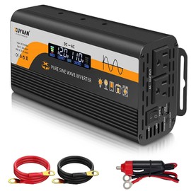 1000W Pure Sine Wave Inverter, 12V/24V Auto-Detect, 50Hz/60Hz Switchable, LCD Display, Type-C Fast Charging, Silent Design, Overload & Overheat Protection for RV, Home