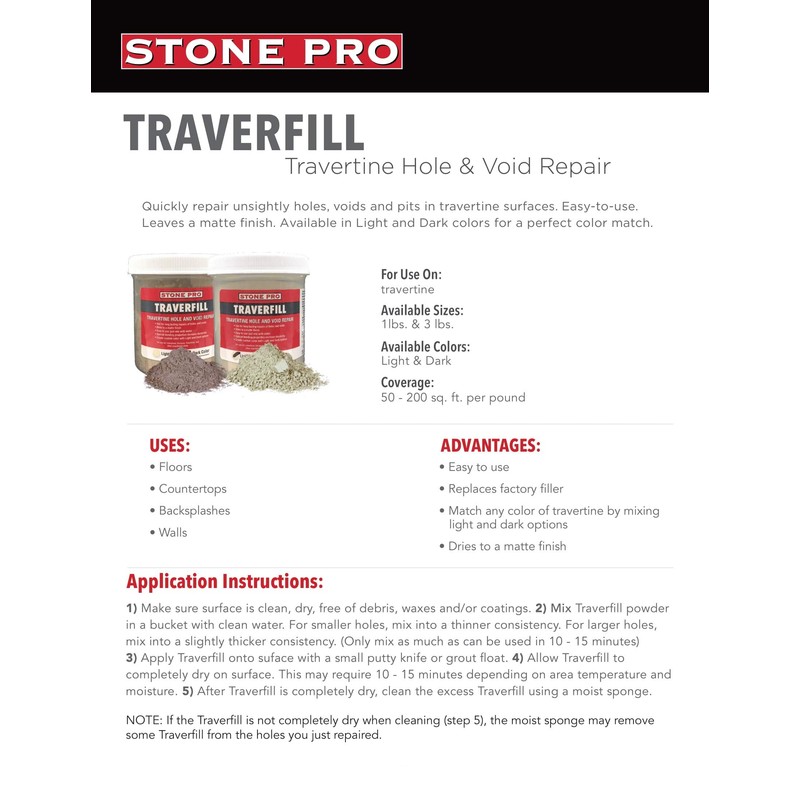 Stone Pro Traverfill - Travertine Hole and Void Repair -