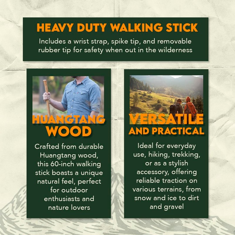 SE Survivor Series Heavy Duty Wooden Walking/Hiking Stick, 60" -