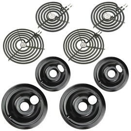 WB31M20 WB31M19 Porcelain Drip Pans WB30M1 WB30M2 Stove Burner Element Set by Blutoget - Compatible for GE Hotpoint Electric Range Cooktop- Electric Stove Drip Pans Includes 4 pcs 6" 4 pcs 8"