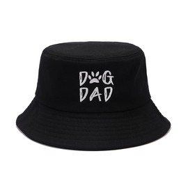 Quanhaigou Bucket Hats Unisex Sun Summer Travel Beach Fishing Cap for Men Women Teens (Black Dog DAD)