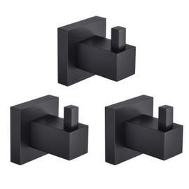 KIBI Cube Bathroom Towel Hook | 3-Pack Wall Mounted Robe Hooks | 2-inch Solid Brass Wall Hooks for Towels, Robes, and Accessories | Rust-Resistant Matte Black Finish (KBA1501)