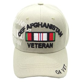 OEF/Afghanistan Veteran (Ribbon Shadow) (OA Vet on Bill) Baseball Cap (Beige)