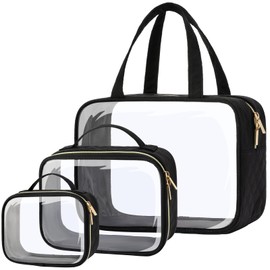 PACKISM Clear Toiletry Bags - 3 Pack Clear Makeup Bags with Handle Large Opening, Waterproof Clear Cosmetic Bags Fit Carry-on Travel Essentials, Travel Accessories Clear Travel Bags, Black