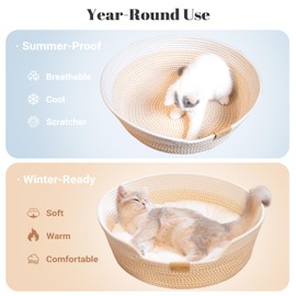 CHEERHOME PETS Cat Bed Basket with Cushion, Cute Pet Bed for Indoor Cats Couch, Kitten Bed for Medium and Large Cat, All Season Universal