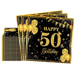 50th Birthday Napkins 20 Packs Black Gold Napkin 50th Birthday Serviettes Black,50th Birthday Napkins for Women Men,50th Napkins,Birthday Party Tissue for Her Him,50th Birthday Table Decorations