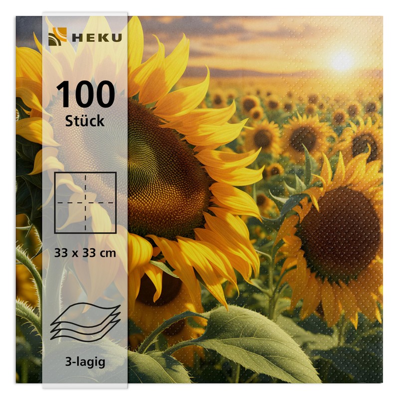 HEKU 100 napkins, 3-ply, 33 x 33 cm, sunflowers, absorbent