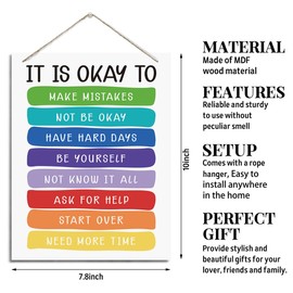 It's OK to Make Mistakes - Rustic Hanging Wood Plaque, Anxiety Relief Educational Wall Sign, Nursery & Playroom Decor, Psychologist Office Door Hanger