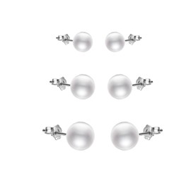 Silver Stud Earrings 925 Sterling Silver Ladies Earrings Studs,3 Pairs Hypoallergenic Pearl Stud Earrings for Women Girls 6mm 8mm 10mm