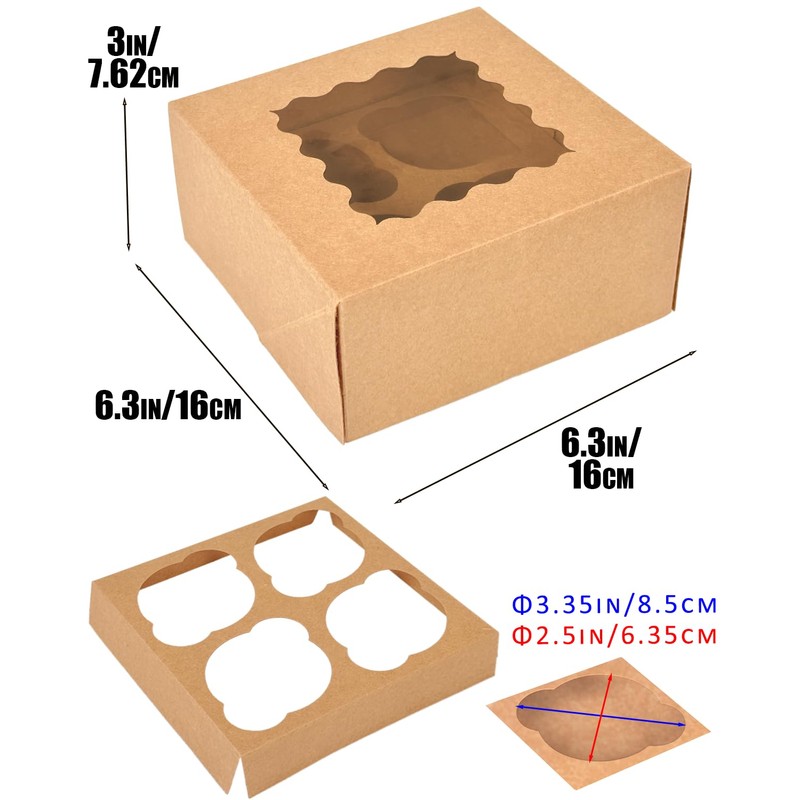 Gcardist Auto-pop Up 4 Cupcake Boxes with Window Brown 12