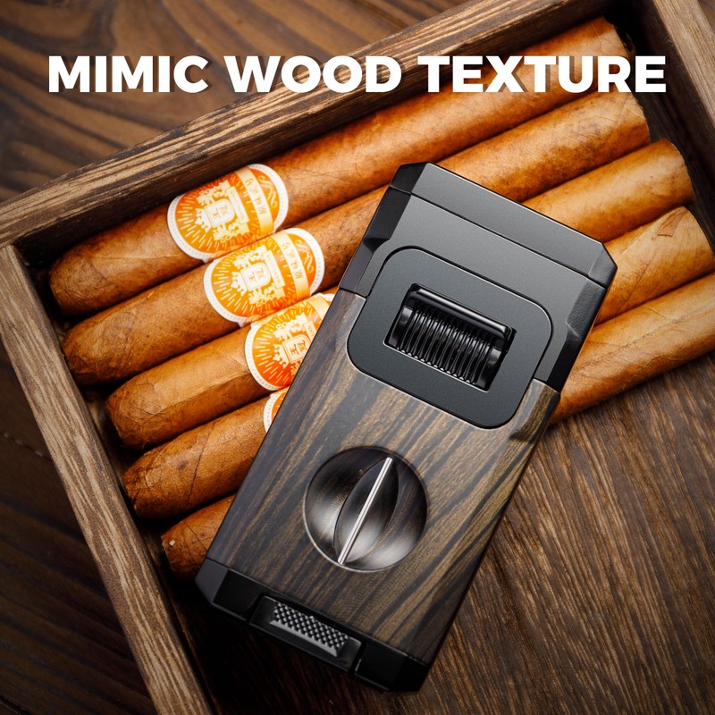 Woodronic Cigar Lighter with V-Cut Cigar Cutter and Cigar Holder,