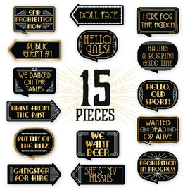 Gatsby Photo Booth Props By PartyGraphix - European Made Great Gatsby Party Supplies - 1920's Party Decorations - Easy To Assemble Selfie Props Roaring 20s Kit Includes 15 Pieces