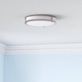 ASD LED 10" Round Flush Mount Lighting, Close to Ceiling Light Fixture | 3CCT, Dimmable, Energy Star, ETL Listed | 16W 1050LM 3000K-5000K 120V | Low Profile Double Ring Lamp | Nickel