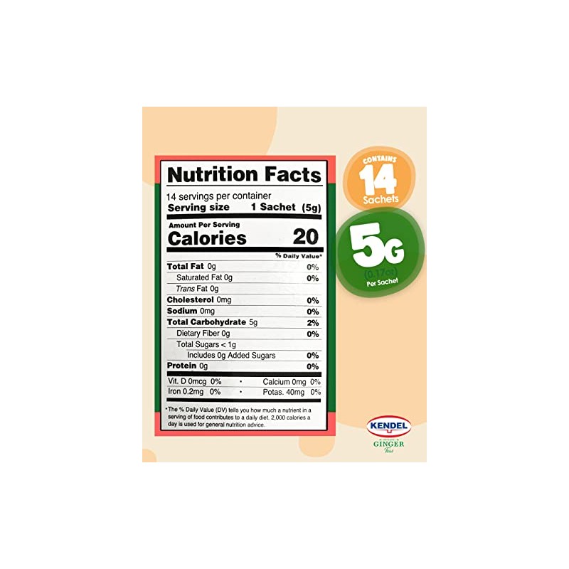 Kendel Instant Ginger Teas (Ginger-Tumeric Unsweetened, 14), Caffeine Free, Soothing