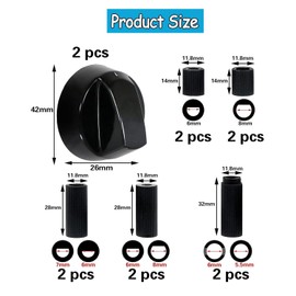 MEISO Pack of 2 Universal Black Knobs & Switches for Ovens and Cookers with 10 Adapters, Diameter 42 mm for All Types of Oven, Hob & Hob