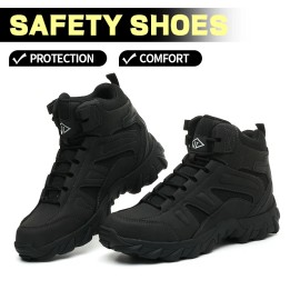 Men's Steel Toe Safety Shoes, Microfiber Upper Rubber Sole, Anti-slip Wear-resistant Breathable Working Shoes for MenColor: Green, US Size: 9