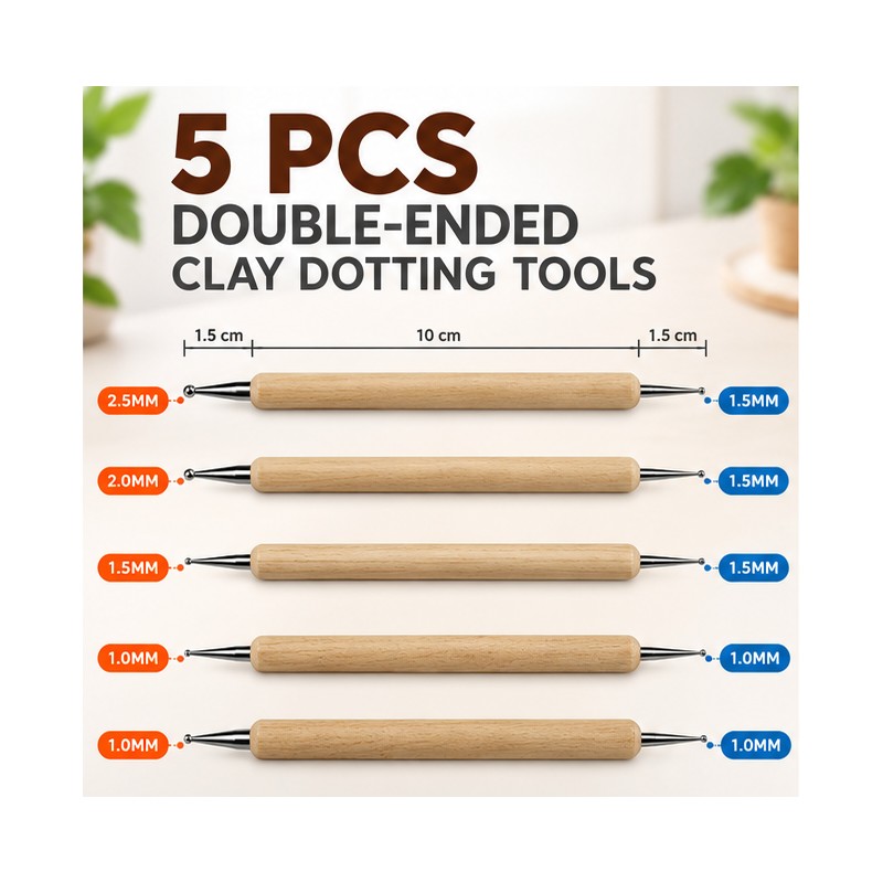 5-Piece Double-Ended Ball Stylus Set for Clay and Pottery