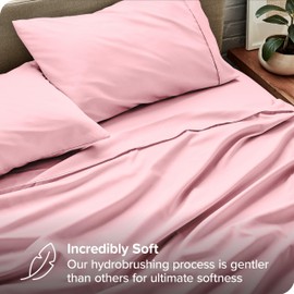 Bare Home Full Sheet Set - Luxury 1800 Ultra-Soft Microfiber Full Bed Sheets - Double Brushed - Deep Pockets - Easy Fit - 4 Piece Set - Bedding Sheets & Pillowcases (Full, Light Pink)