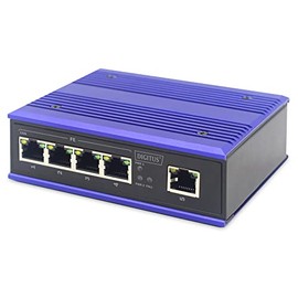 DIGITUS Network Switch - 5-Port Fast Ethernet - DIN-Rail Mounting - Terminal Block - Fanless - Black/Blue