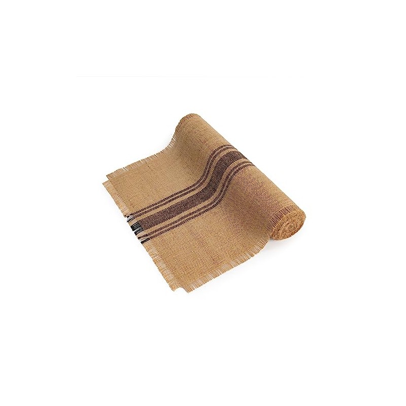 home·fsn Burlap Table Runner (Tassel Middle Stripe Black, 14x60 Inch)