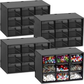 Marsui 4 Pack Desktop Storage Organizer with 9 Drawers Craft Organizer with Mini Drawers Plastic Organizers and Storage Containers for Craft Art Jewelry Cosmetics Sewing Supplies Accessory(Black)