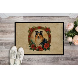 Caroline's Treasures DAC2347MAT Collie Christmas Flowers Doormat Front Door Mat Indoor Outdoor Rugs for Entryway, Non Slip Washable Low Pile, 18H X 27W