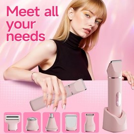 Recortadora de bikini eléctrica 5 en 1 para mujer, IPX7, maquinilla de afeitar eléctrica sin dolor con cuchillas dobles, depilación facial púbica para