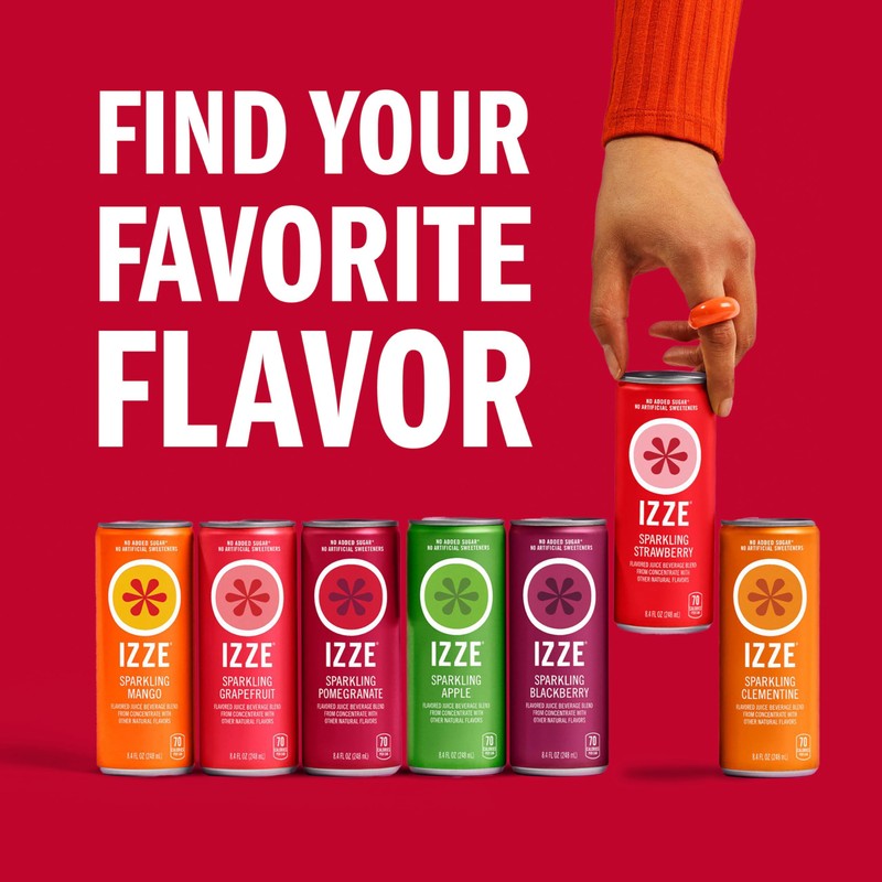 IZZE Sparkling Water Juice Beverage Blend, Strawberry, No Sugar Added,