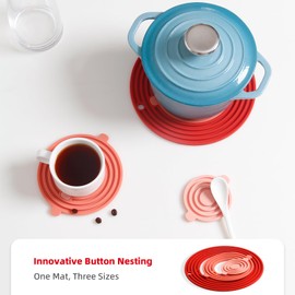 SanmChuf 3-in-1 Silicone Trivet Set, 7.79" Red Gradient Color, Heat Resistant BPA-Free Mats for Hot Pots, Pans, Spoons – Detachable & Flexible Kitchen Hot Pads, Non-Slip, Dishwasher Safe