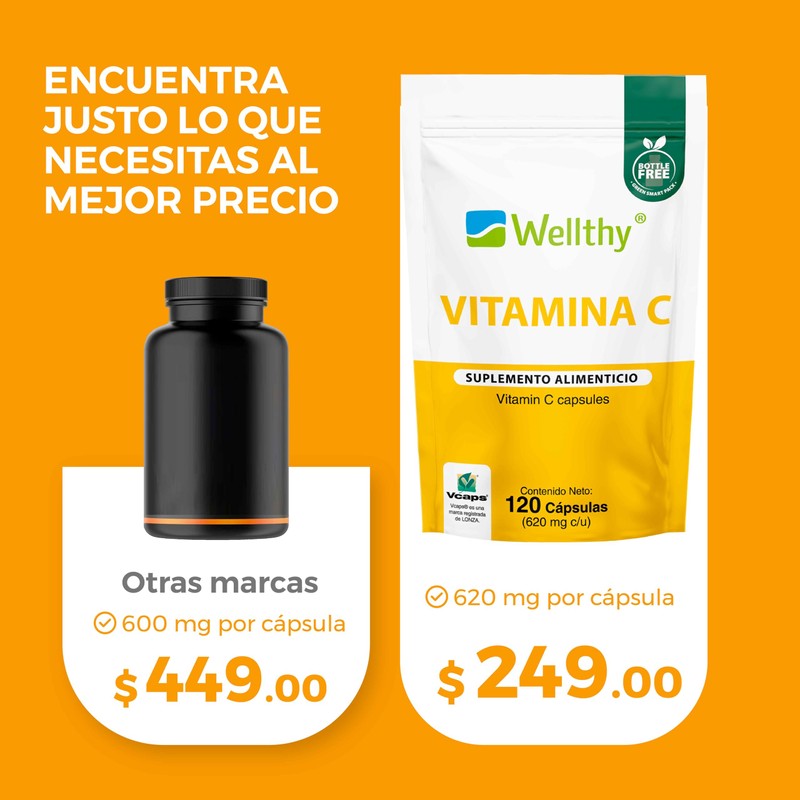 Wellthy Vitamina C 120 Cápsulas. 300mg, Solo 1 Cápsula al