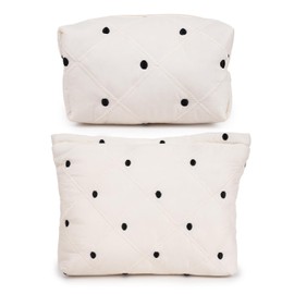 Makeup Bag for Women, Wide-open Easy to Take,Convenient to Carry, Toiletry Cosmetic Skincare, Quilted Travel Pouch, Purse Organizer Set of 2(Medium, Small)