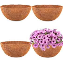 HFHOME 4Pcs Coco Coir Hanging Basket Liners, 16"/40.5cm Round Planter Liners, Thick Natural Coconut Fiber Replacement Liners for Hanging Basket Flowers Vegetables