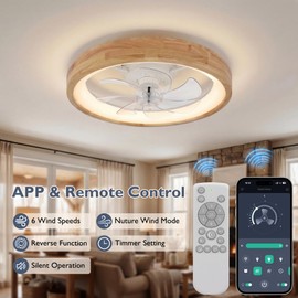Ceiling Fans with Lights, 20'' Ceiling Fans with Lights and Remote, Low Profile Ceiling Fan with Light, 3 CCT & Dimmable, 6 Fan Speed, Remote&App Control Ceiling Fan for Bedroom, Living Room, Kitchen