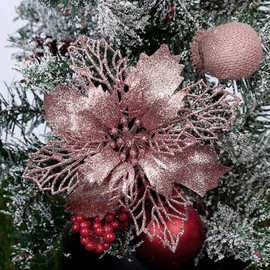 Funny house Poinsettia Christmas Tree Decoration Glitter 12 Pieces Christmas Tree Decoration Artificial Christmas Flowers Decoration for Christmas Tree Christmas Wreath Ornaments