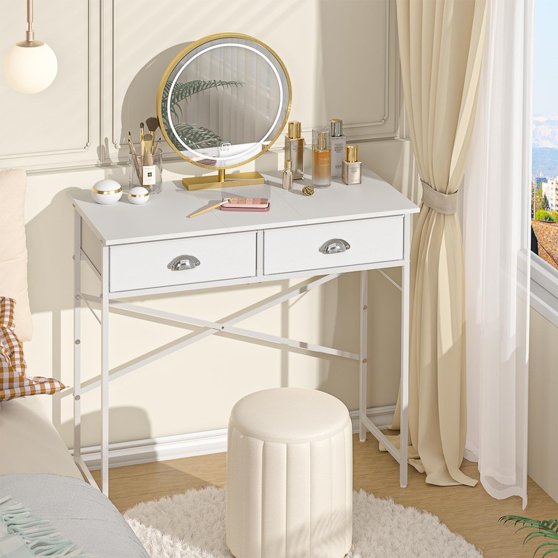 ThreeHio Small Vanity Desk No Mirror for Kids Bedroom, 31.5