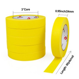 BOMEI PACK Yellow Painters Tape 1 Inch Bulk - Paint Tape 6 Rolls x 1 Inch x 60 Yards - Painter's Tape Yellow Masking Tape for Walls Painting, DIY Crafting, and School Projects, Total 360 Yards
