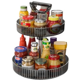 2-Tier Rotating Organizer with Handle – Adjustable Shelf, 360° Lazy Susan Turntable for Kitchen Countertop, Bathroom, Pantry – Multi-Functional Storage for Spices, Cosmetics, Snacks, Fruits