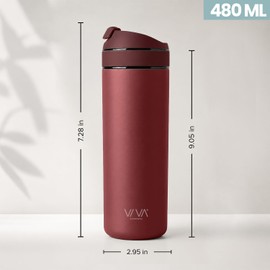 VIVA Recharge Insulated Travel Tea Infuser Bottle Loose Leaf, 460ml, Red