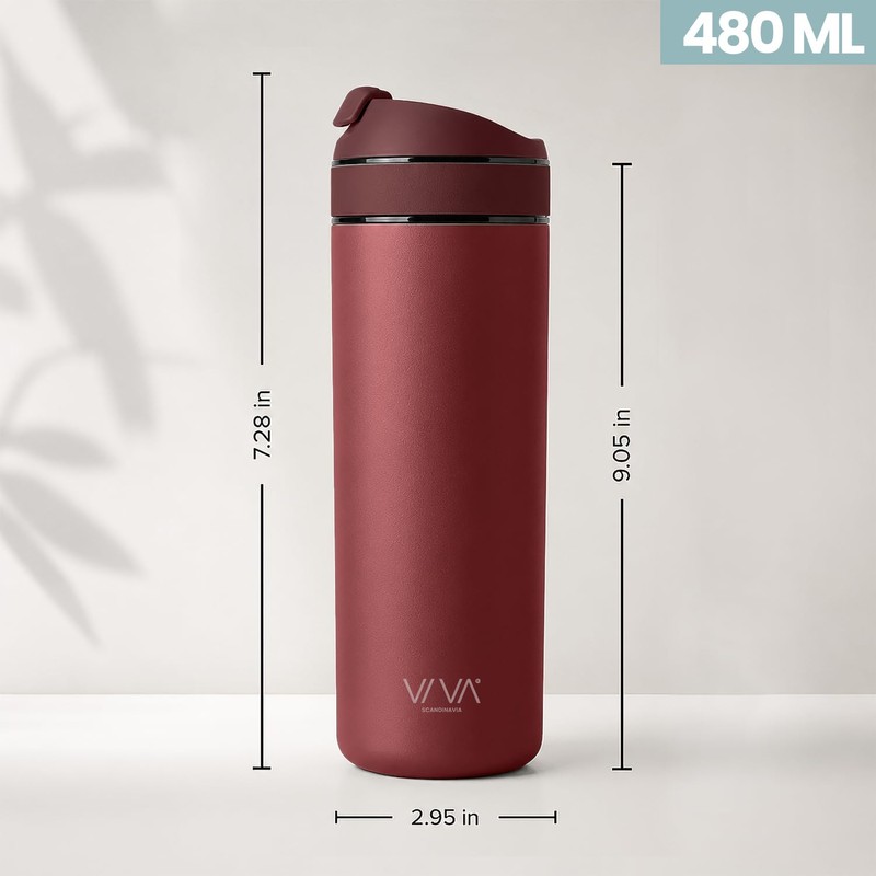 VIVA Recharge Insulated Travel Tea Infuser Bottle Loose Leaf, 460ml,